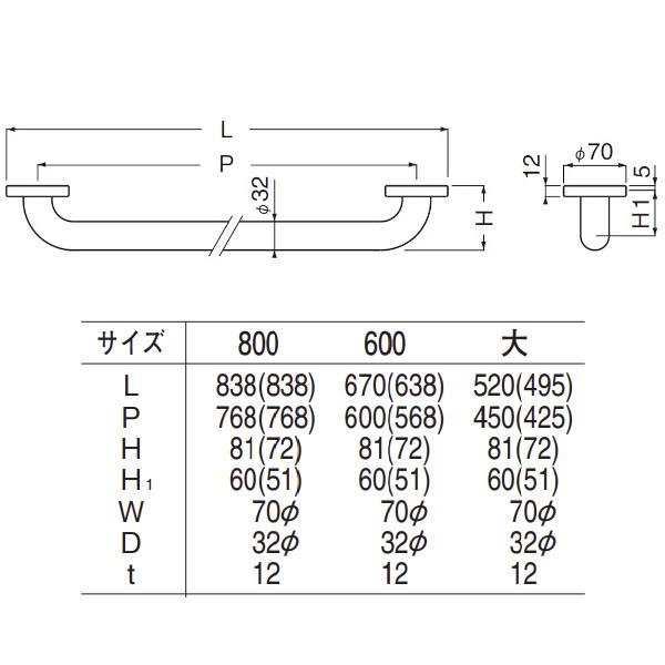 シロクマ　真鍮　丸棒ニギリバー　クローム　NO-702-600-CH　600mm