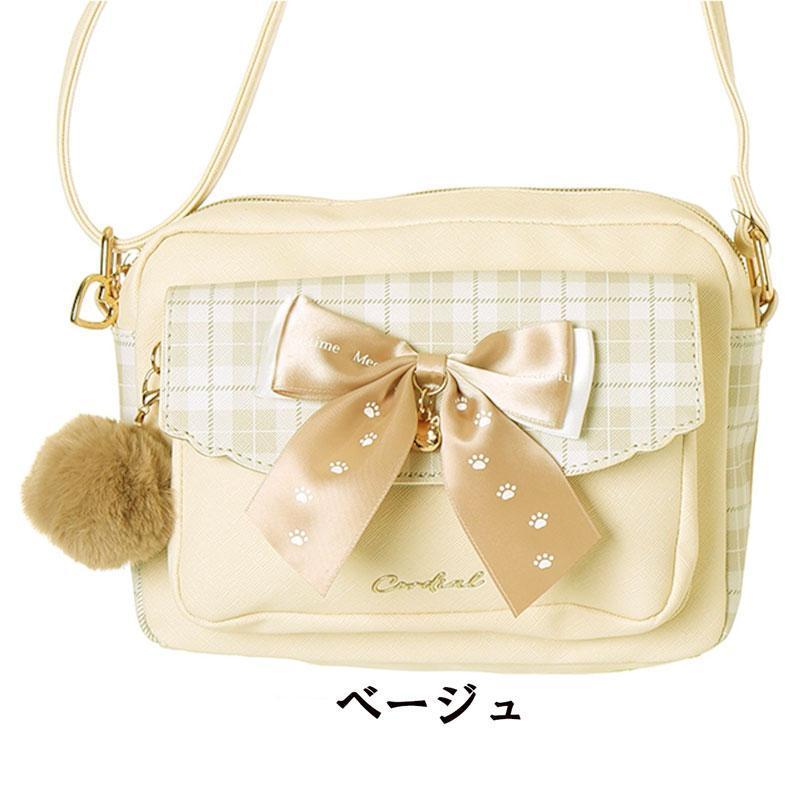 Coboca+合皮チェック ネコリボン前ポケット ショルダーバッグ AXCIS