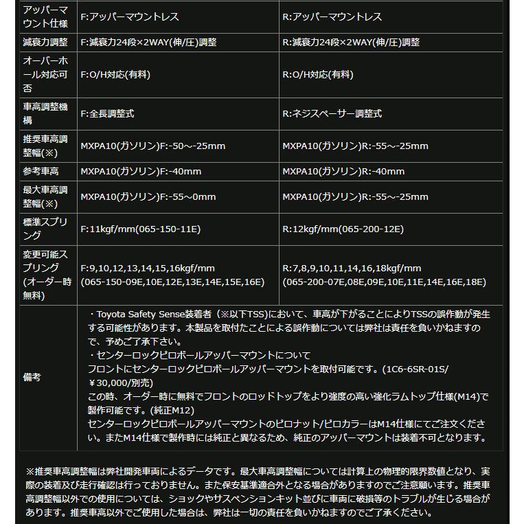 [CUSCO_SPORT TN_R]MXPA10_MXPH10 ヤリス・ハイブリッド(R02/02 -)用クスコ車高調整式サスペンションキット[1C6 64V CB]