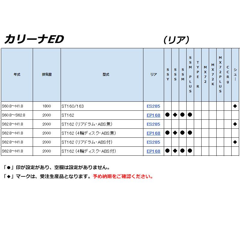 [ENDLESS×TYPE-NA]ST160系 カリーナED(S60/8〜H1/8)用エンドレスブレーキシュー［リアドラム車専用］[ES285]
