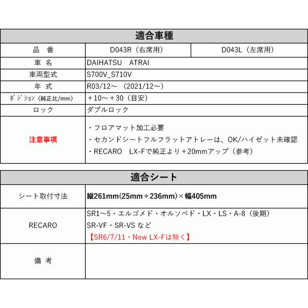 [レカロSR系]S700V_S710V アトレー(R03/12−)用シートレール[保安基準適合][カワイ製作所製][カワイ製作所製]｜unionproduce｜02