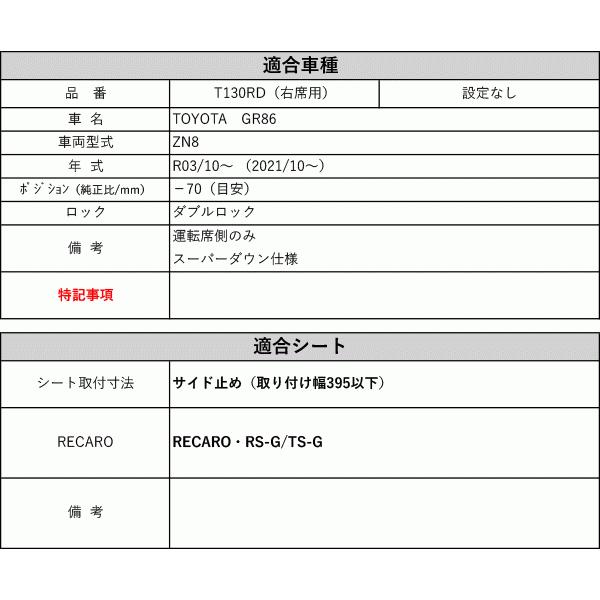 [レカロRS-G/TS-G]ZN8 GR86(R03/10−)用シートレール(スーパーダウン)[保安基準適合][カワイ製作所製][カワイ製作所製]｜unionproduce｜02