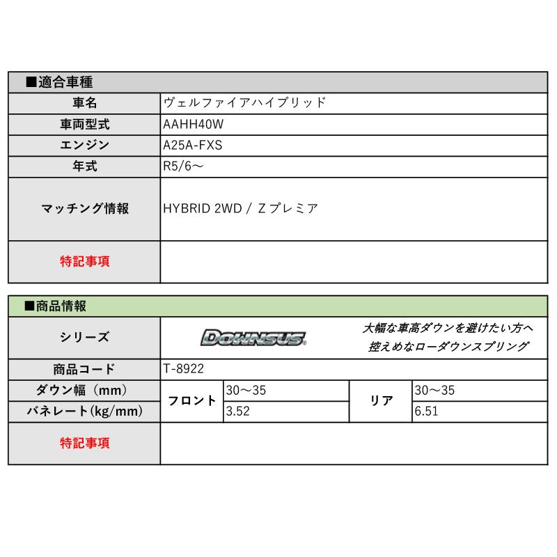 [エスペリア]AAHH40W ヴェルファイアハイブリッド_Zプレミア(2WD_R5/6〜)用ダウンサス[車検対応]の画像