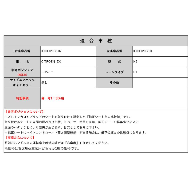 レカロSR#_L#系]N2 シトロエン ZX(5ドア)用シートレール(1ポジション