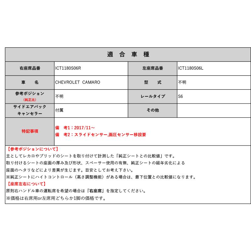 フルバケ]シボレー カマロ(2017/11〜)用シートレール(6ポジション)[N 