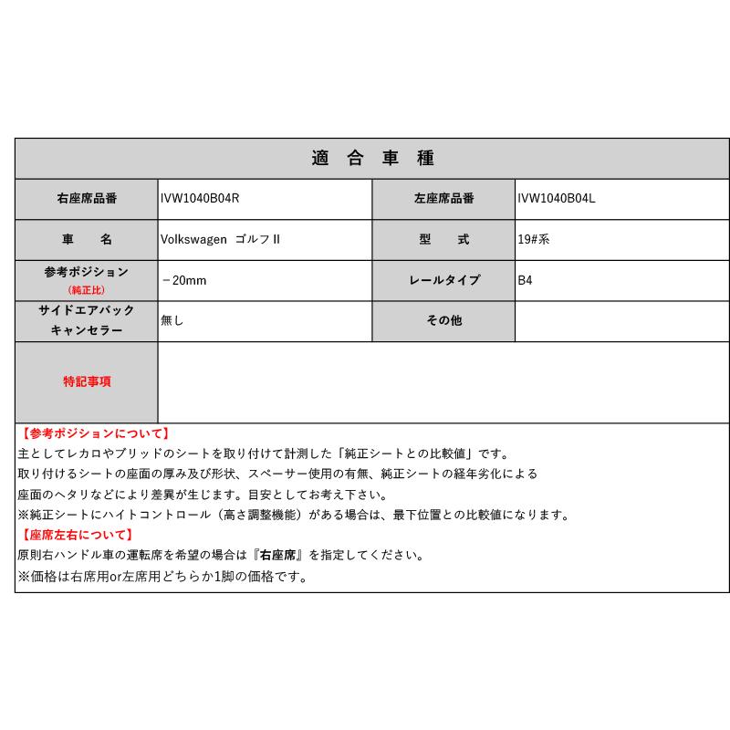 レカロ スポーツスター]19#系 ゴルフ2用シートレール(4ポジション)[N 