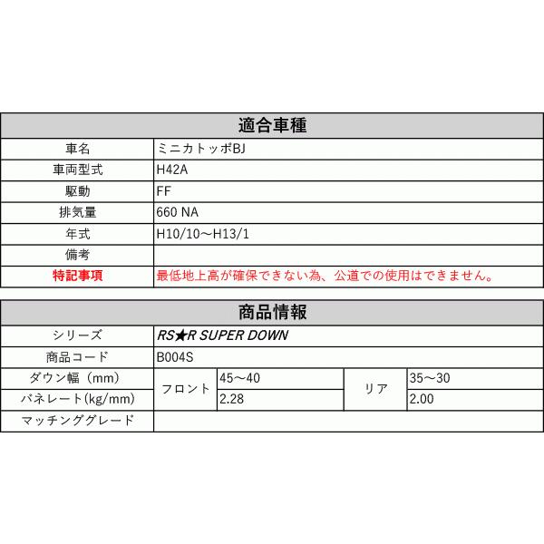 [RS-R_RS★R SUPER DOWN]H42A ミニカトッポBJ(2WD_660 NA_H10/10〜H13/1)用競技専用ダウンサス[B004S]の画像