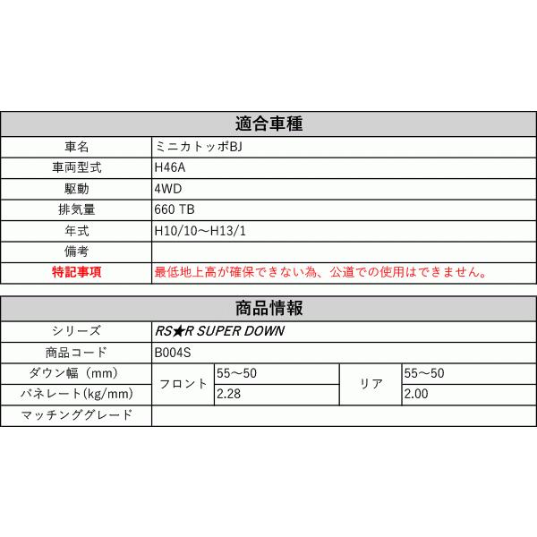 [RS-R_RS★R SUPER DOWN]H46A ミニカトッポBJ(4WD_660 TB_H10/10〜H13/1)用競技専用ダウンサス[B004S]の画像