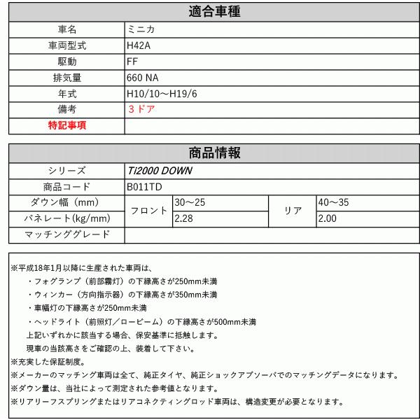 [RS-R_Ti2000 DOWN]H42A ミニカ_3ドア(2WD_660 NA_H10/10〜H19/6)用車検対応ダウンサス[B011TD]の画像