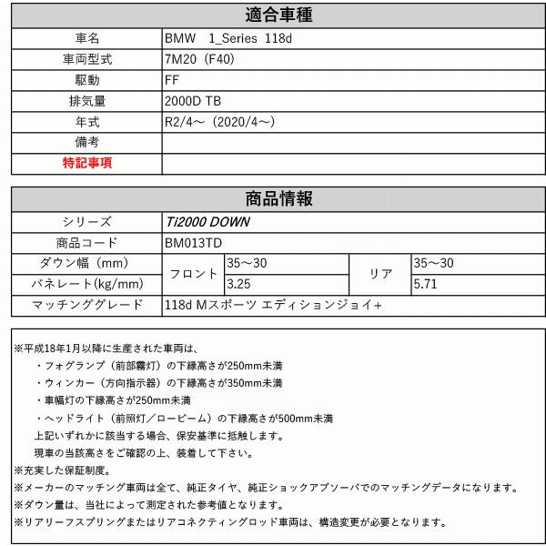 [RS-R_Ti2000 DOWN]7M20(F40) BMW 1シリーズ_118d Mスポーツ エディションジョイ+(2WD_2000D TB_2020/4〜)用車検対応ダウンサス[BM013TD]_1