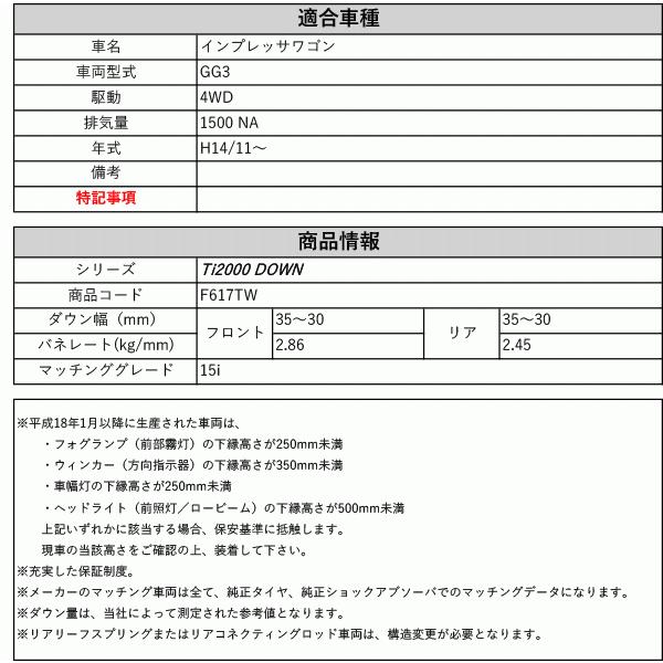 [RS-R_Ti2000 DOWN]GG3 インプレッサワゴン_15i(4WD_1500 NA_H14/11〜)用車検対応ダウンサス[F617TW]_1