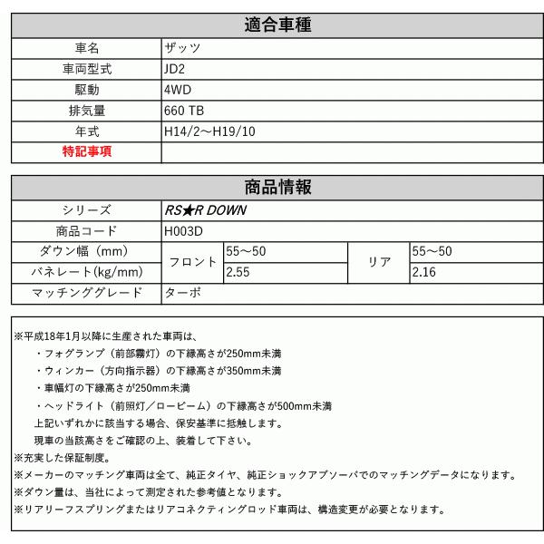 [RS-R_RS★R DOWN]JD2 ザッツ(4WD_660 TB_H14/2〜H19/10)用車検対応ダウンサス[H003D]の画像