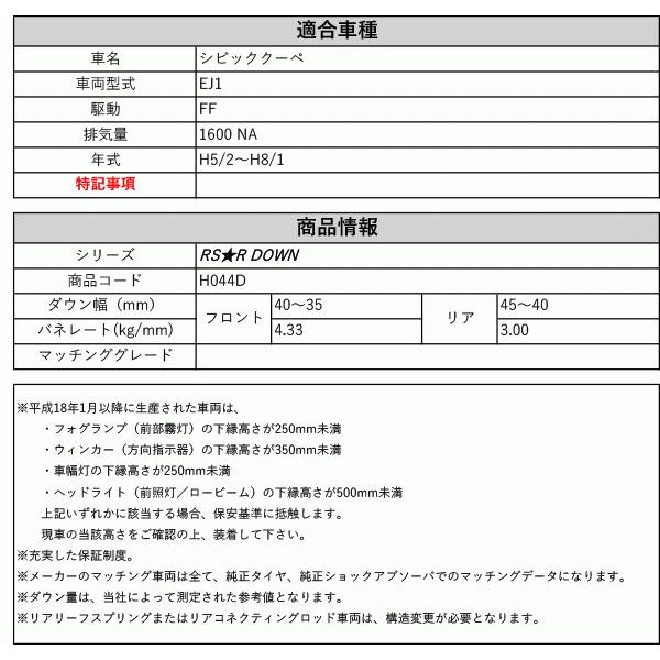 RS-R_RS☆R DOWN]EJ1 シビッククーペ(2WD_1600 NA_H5/2〜H8/1)用