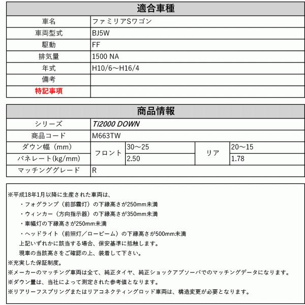 [RS-R_Ti2000 DOWN]BJ5W ファミリアSワゴン_R(2WD_1500 NA_H10/6〜H16/4)用車検対応ダウンサス[M663TW]の画像