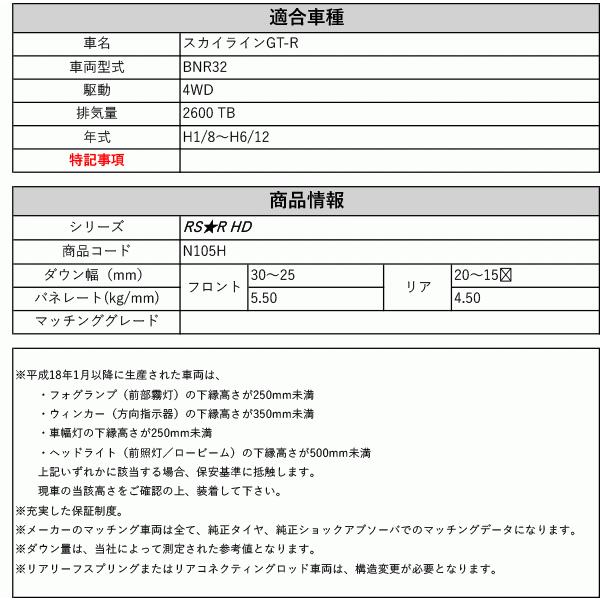 [RS-R_RS★R HD]BNR32 スカイラインGT-R(4WD_2600 TB_H1/8〜H6/12)用車検対応ダウンサス[N105H]の画像
