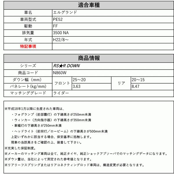 [RS-R_RS★R DOWN]PE52 エルグランド_ライダー(2WD_3500 NA_H22/8〜)用車検対応ダウンサス[N860W]｜unionproduce｜02