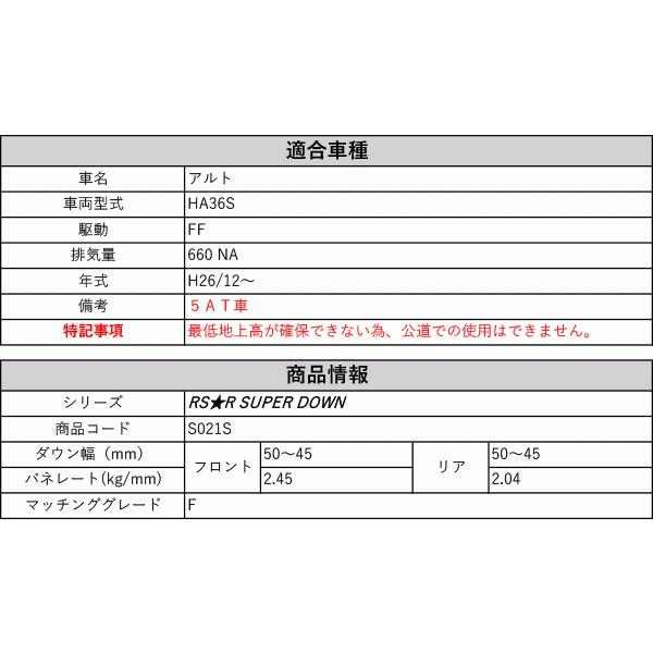 RS-R_RS☆R SUPER DOWN]HA36S アルト_F_5AT車(2WD_660 NA_H26/12〜)用