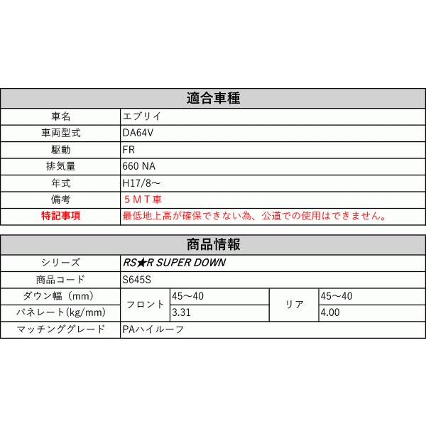 RS-R_RS☆R SUPER DOWN]DA64V エブリイ_PAハイルーフ_5MT車(2WD_660