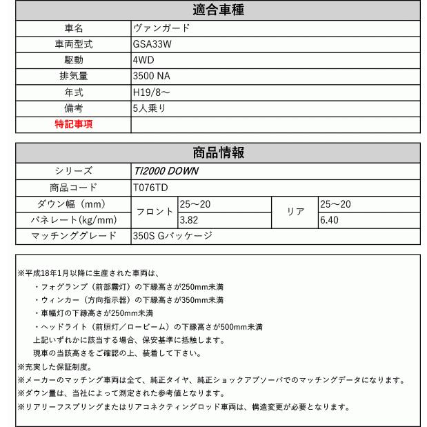 [RS-R_Ti2000 DOWN]GSA33W ヴァンガード_350S Gパッケージ(4WD_3500 NA_H19/8〜)用車検対応ダウンサス[T076TD]の画像