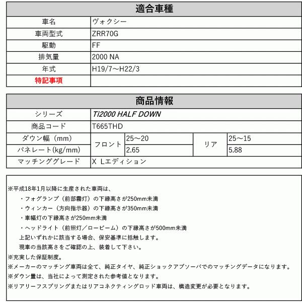 [RS-R_Ti2000 HALF DOWN]ZRR70G ヴォクシー_X  Lエディション(2WD_2000 NA_H19/7〜H22/3)用車検対応ダウンサス[T665THD]の画像