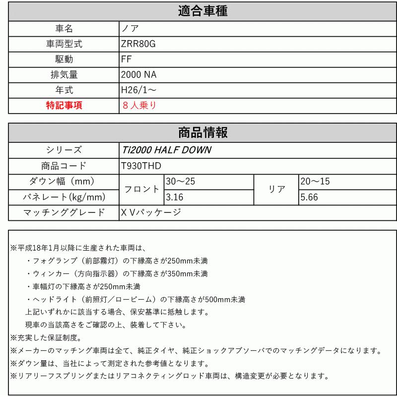 [RS-R_Ti2000 HALF DOWN]ZRR80G ノア_X Vパッケージ(2WD_2000 NA_H26/1〜)用車検対応ダウンサス[T930THD]の画像