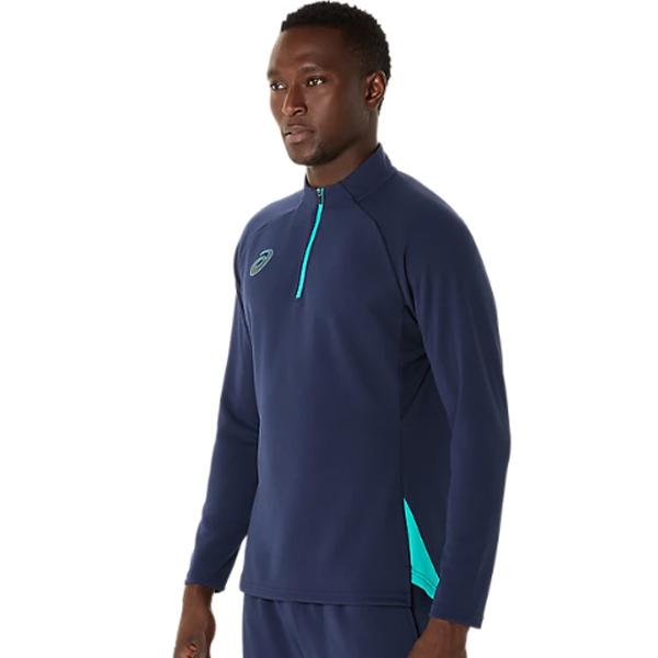  ネイビー ジップアップジャージ ASICS（アシックス） ハーフジップ ニットトップ ミッドナイトネイビー