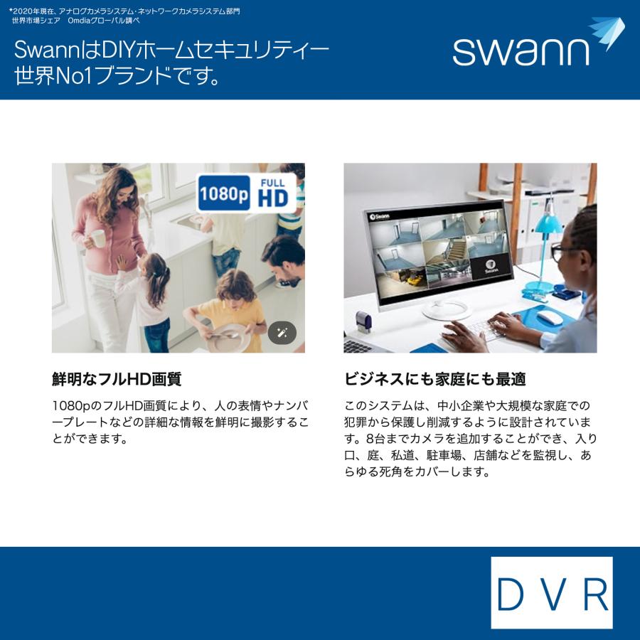 Swann 防犯カメラ 8CH AHD DVRレコーダー 2TB FHD IP66 屋外 屋内対応