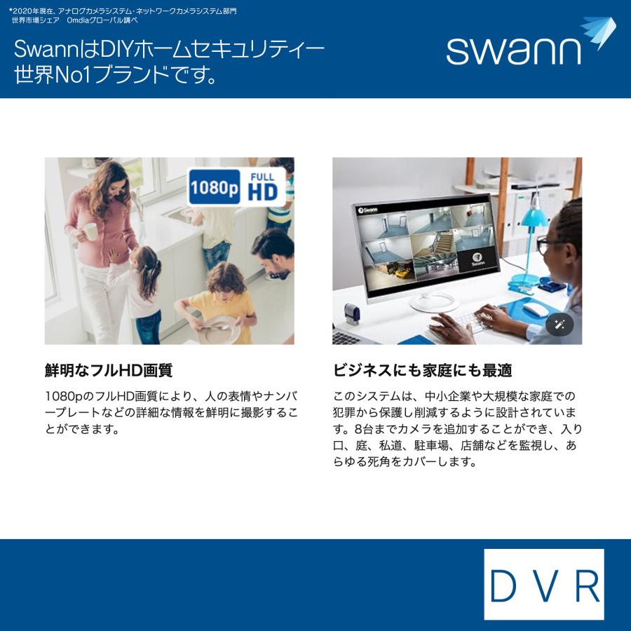 Swann 防犯カメラ 8CH AHD DVRレコーダー 2TB FHD IP66 屋外 屋内対応