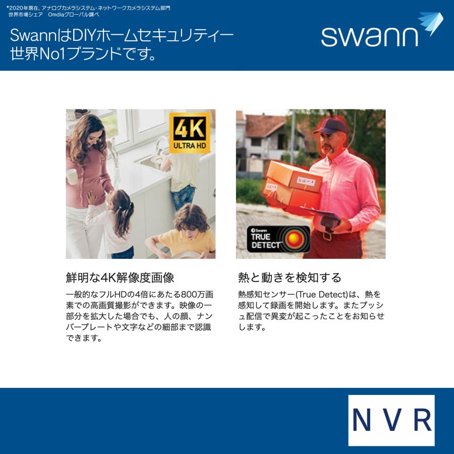 Swann 防犯カメラ 8ch NVRレコーダー 4K 800万画素 2TB搭載IP66 屋外