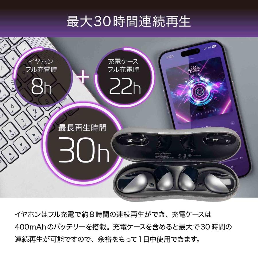 割引クーポン PROMETHEUS AUDIO オープンイヤー ワイヤレスイヤホン Bluetooth5.3 マイク付き IPX4防水性能 最大30時間 バッテリー搭載ケース付属 UQ-PAS20PRO-BL