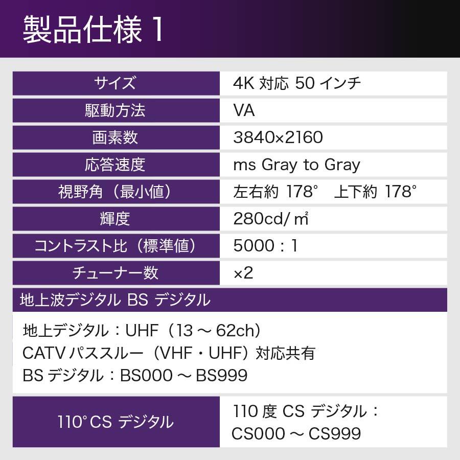 2025年モデル 50型 4K 液晶テレビ 壁掛け対応 PROMETHEUS VISION