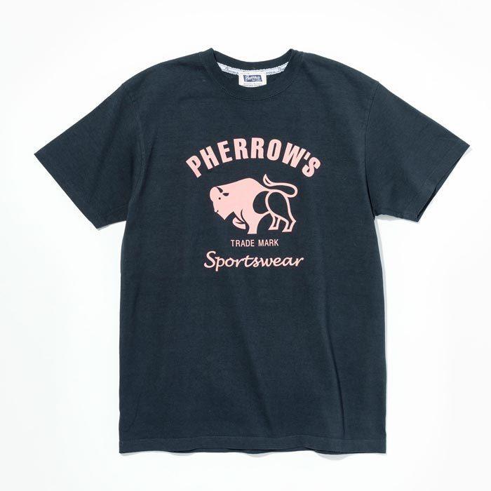 PHERROW'S バッファローロゴ プリントTシャツ メンズ 半袖Tシャツ カットソー 定番シリーズ バッファロープリント PTボディ 21S-PT2 2021年春夏 正規品｜unique-jean