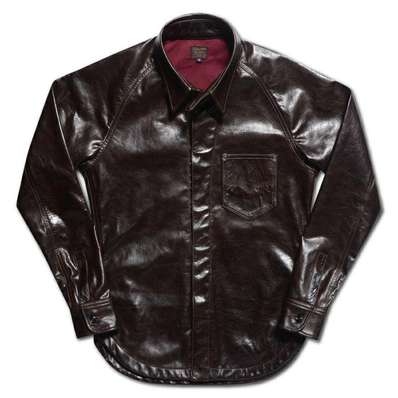 DELUXEWARE デラックスウエア 7648A 40s LEATHER SHIRT DARK.BROWN 