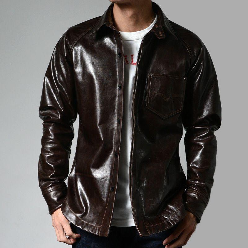DELUXEWARE デラックスウエア 7648A 40s LEATHER SHIRT DARK.BROWN 