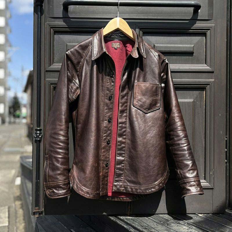 DELUXEWARE デラックスウエア 7648A 40s LEATHER SHIRT DARK.BROWN 