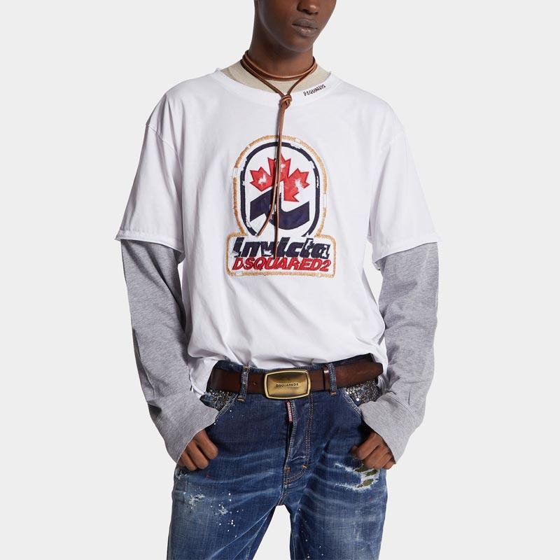 DSQUARED2 ディースクエアード S74GD1421 Washed And Destroyed Invicta Long Sleeved T-Shirt メンズ プリント 長袖 Tシャツ 2025年春夏 送料無料の画像