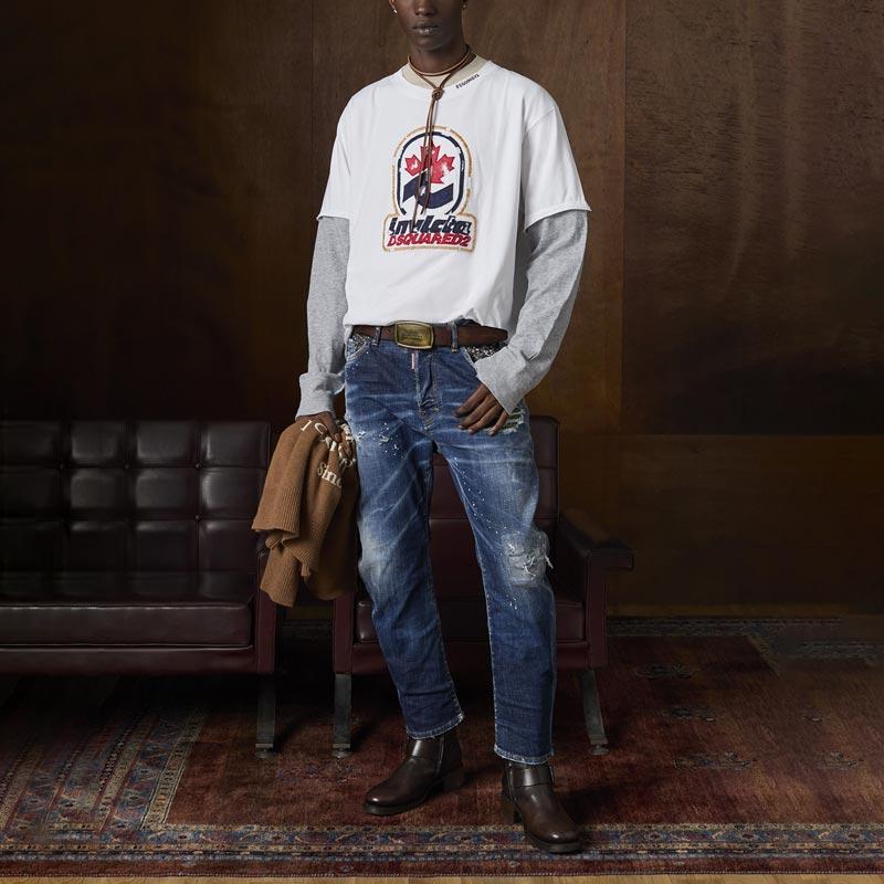 DSQUARED2 ディースクエアード S74GD1421 Washed And Destroyed Invicta Long Sleeved T-Shirt メンズ プリント 長袖 Tシャツ 2025年春夏 送料無料の画像