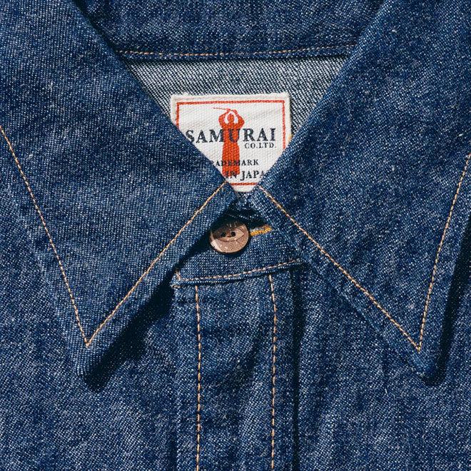 【美品】サムライジーンズ 半袖 インディゴ ウエスタンシャツ Lサイズ サムライジーンズ SAMURAI JEANS(サムライジーンズ)SWD-L02 デニム
