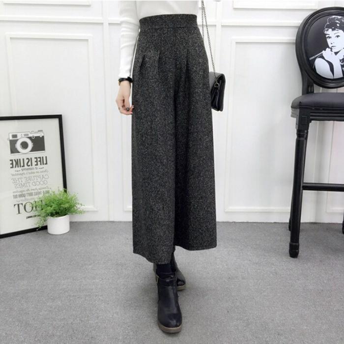 ガウチョパンツ レディース ワイドパンツ ウール混 ハイウエスト
