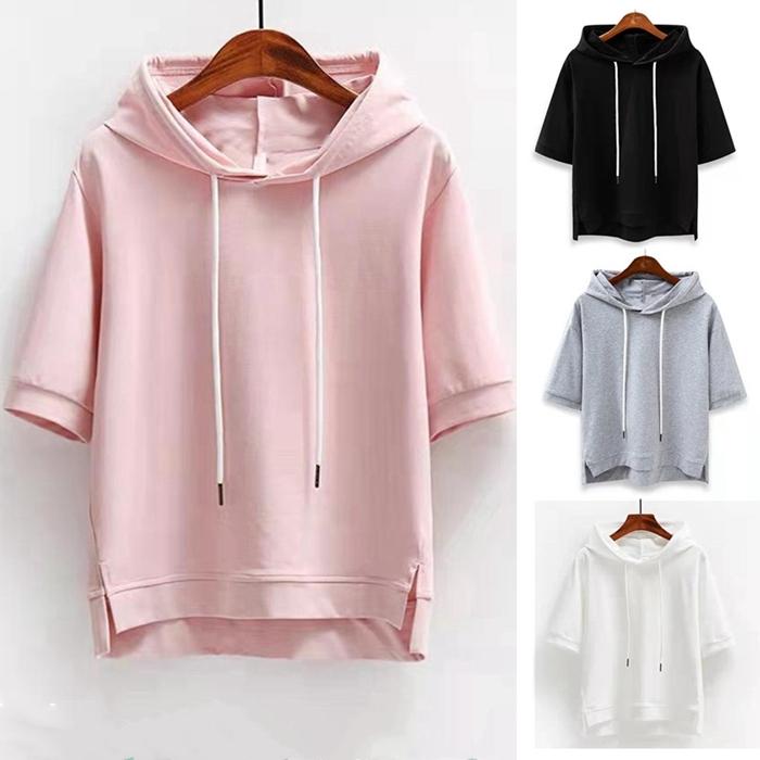 ブランド雑貨総合 パーカー レディース Tシャツ 五分袖 フード付き ゆったりパーカー 半袖パーカー Tシャツ カットソー トップス プルオーバー サイドスリット