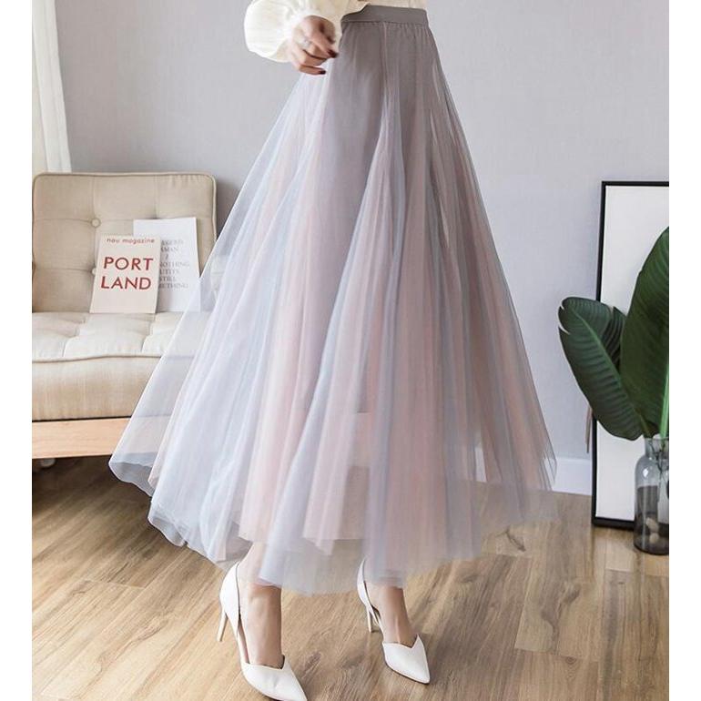 Areeam 配色チュールフレアスカート　ロングスカート　チュール 配色チュールフレアスカート/Areeam（アリーム）のフレア