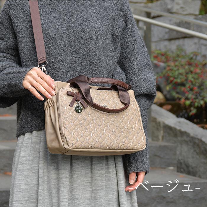 ZAZA 3way キルティング ハンドバッグ 猫チャーム付き ポシェット