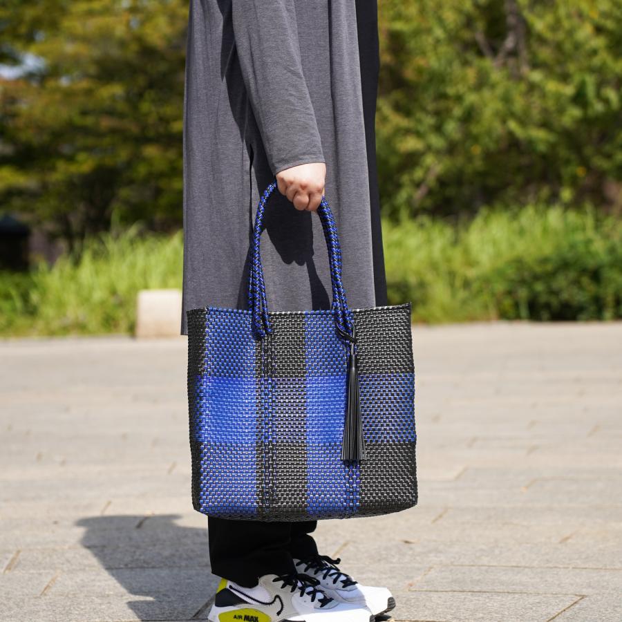 メルカドバッグ Lサイズ チェック ブラック×ネイビー エコ ECO メルカドバッグ Lサイズ チェック ブラック×ネイビー エコ ECO