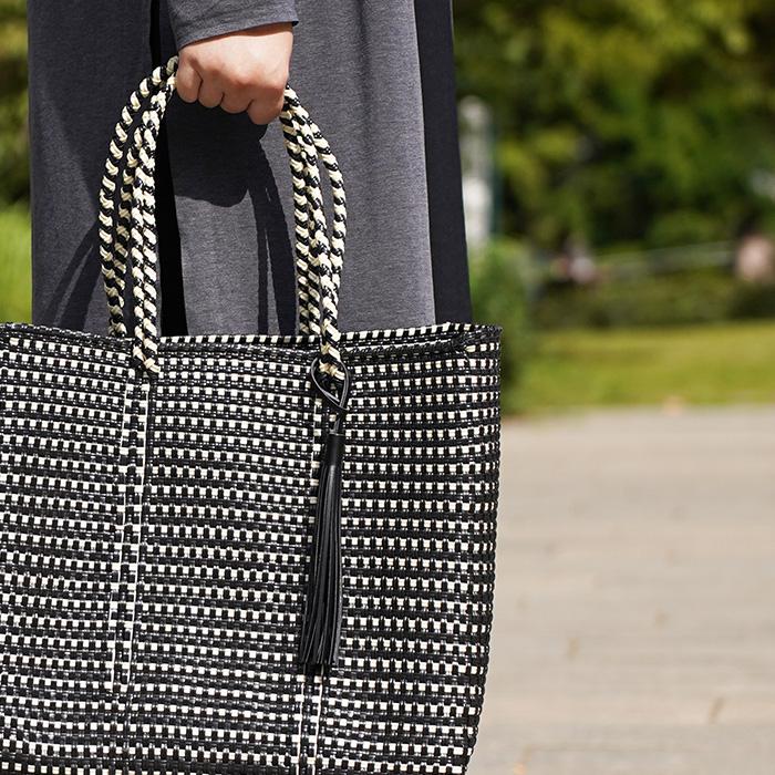 メルカドバッグ Lサイズ キンガム ブラック×クリーム エコ ECO 再生