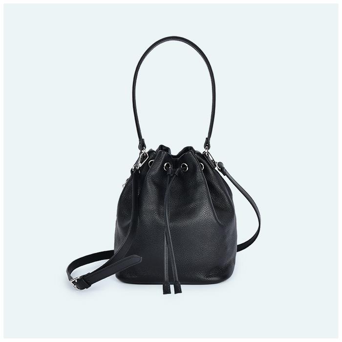 巾着バッグ【M】 本革 シュリンク ショルダーバッグ レザー ワン