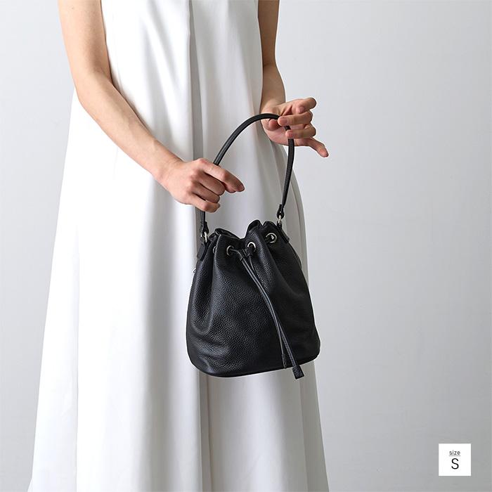 巾着バッグ【M】 本革 シュリンク ショルダーバッグ レザー ワン