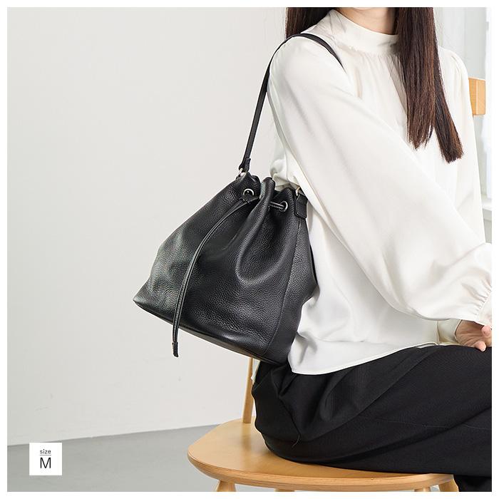 巾着バッグ 本革 シュリンク ショルダーバッグ レザー ワンショルダー