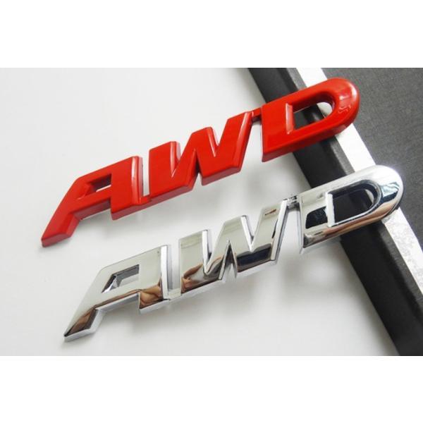 AWD エンブレム レッド 金属製 汎用 両面テープ貼り付け ホンダ HONDA 