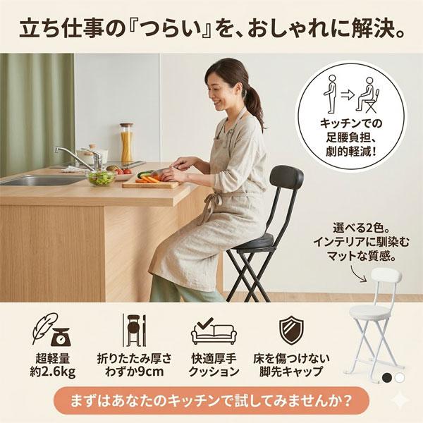 カウンターチェア 折りたたみ 背もたれ付き ハイチェア キッチンチェア