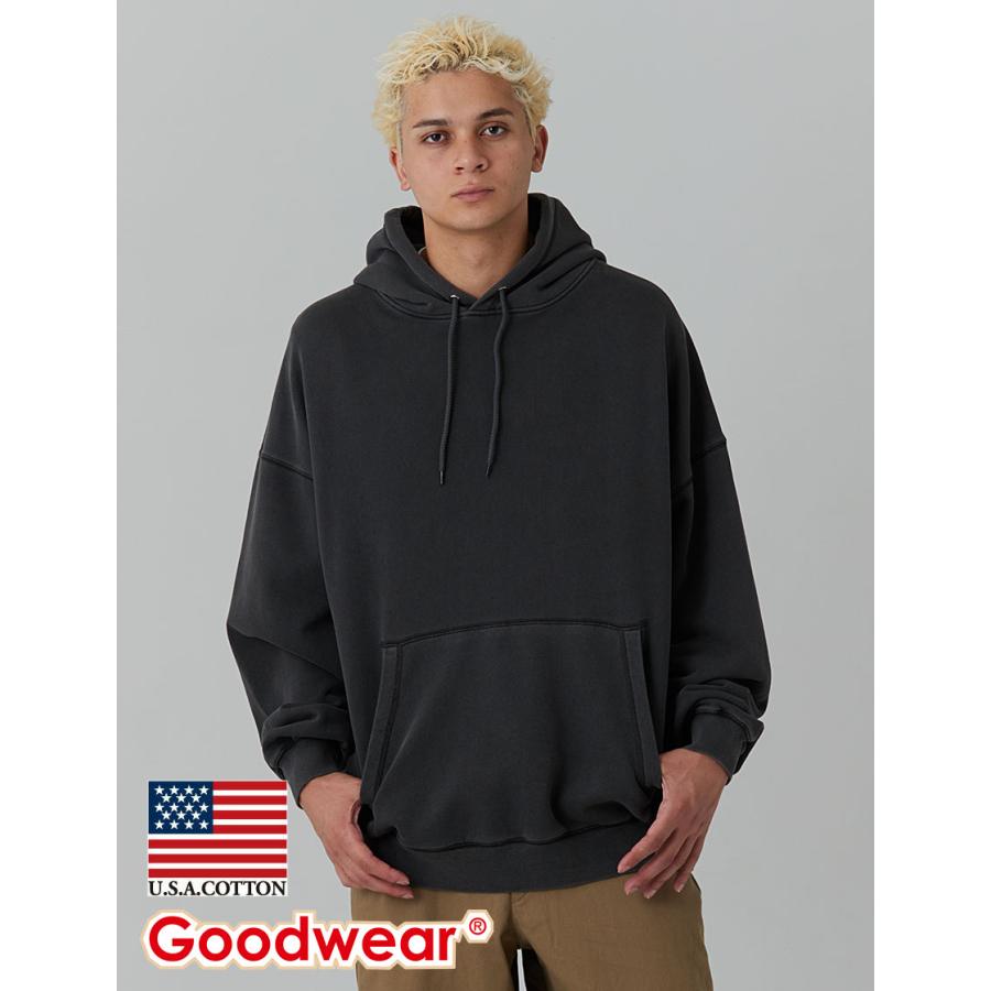 Good On ピグメント染め プルオーバーパーカー フェード USA綿 日本製 Goodwear（グッドウェア） 公式 SUPER BIGパーカー 後染め メンズ